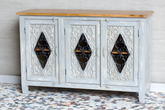 Antique Indian Jali Hand Carved Solid Wooden Sideboard Greywash 142x45x91cm A0323